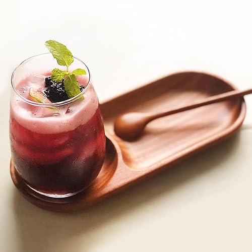 Miniatura 2 de VieWood Bandeja de madera para servir, platos de madera de 2 compartimentos, platos de madera para bebidas, magdalenas, sushi, comida y decoración