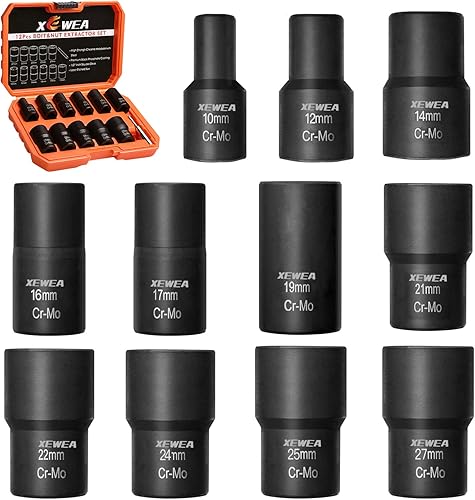 Miniatura 1 de XEWEA Juego de extractor de tuercas de perno fácil de sacar juego de llaves de extracción de tuercas rotas para tornillos dañados, congelados,