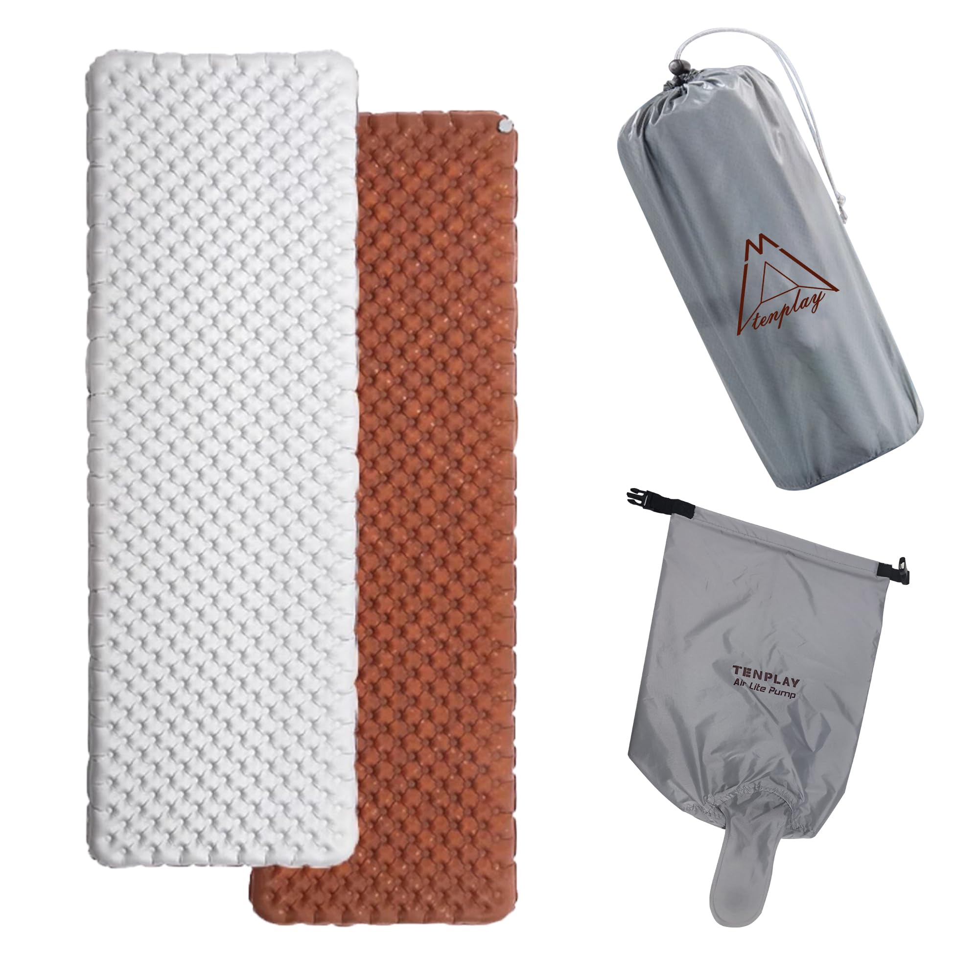 TENPLAY 7.2R Isomatte, 12cm Dicke Aufblasbare Isolierklimmatte bis -29°C, Ultraleicht mit Aluminiumschicht für 4-Jahreszeiten, Inkl. Pumpsack, Für Trekking, Wandern & Camping