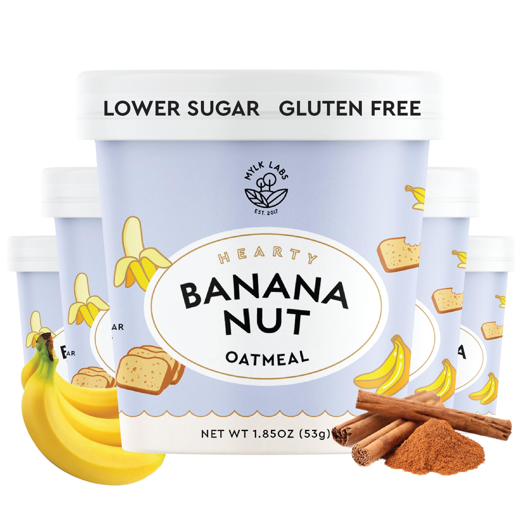 Mylk Labs Banana Nut Protein Oatmeal Cups, Whole Grain, Low Sugar, High Fiber Breakfast with Superfoods, Quick & Easy, On the Go, Instant Oatmeal,