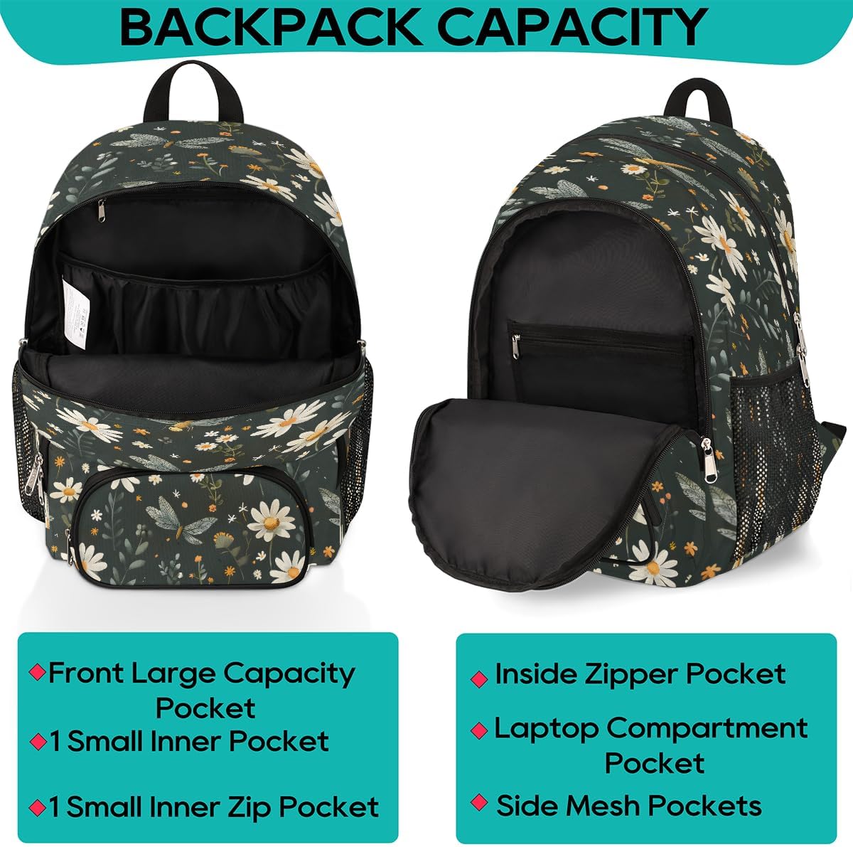 Pardick Butterfly Daisy Travel Laptop Backpack for Women Men Bookbag Casual Daypack Fits 15.6 Inch Laptop