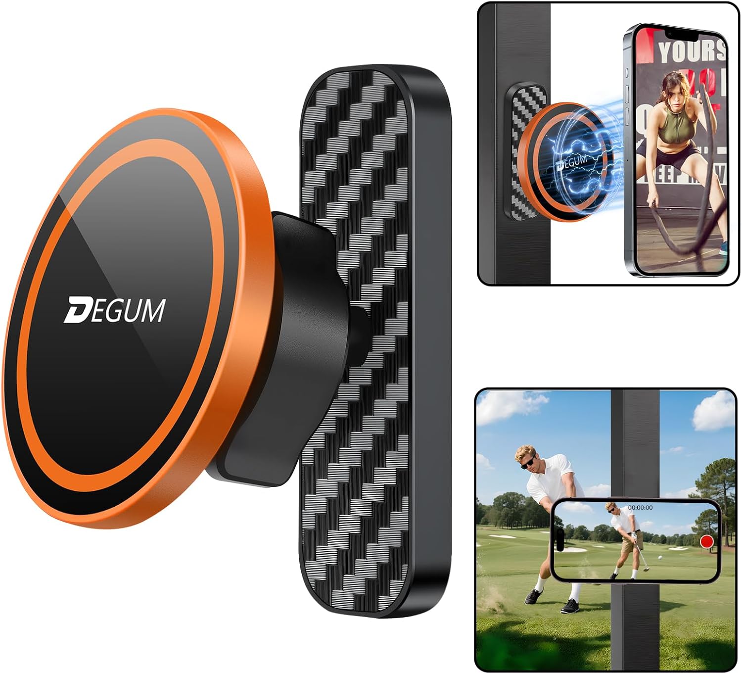 Magnetic Golf Cart Phone Holder, Compatible with MagSafe iPhone 16 Pro Max Plus 15 14 13 12 Mini, for GPS & Golf Apps, Fits EZGO, Club Car, Yamaha, and Icon, Golf Cart Accessories