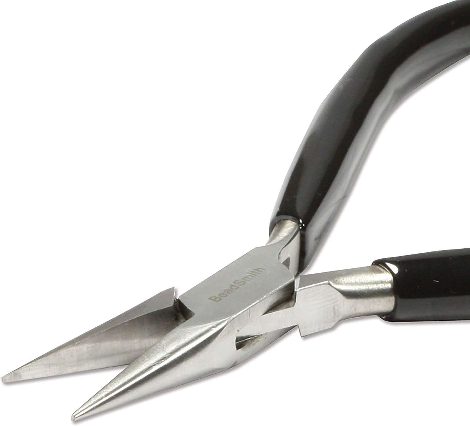 The Beadsmith Extra-Fine Chain Nose Pliers, 4.5 inches (115mm) with Polished Steel Head, Black PVC Comfort Grip Handle Without a Spring