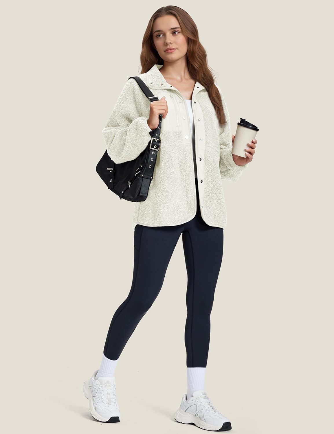 MAGCOMSEN Women's Fleece Jackets Fuzzy Button Down Sherpa Jacket Winter Warm Coat Casual Outwear with Pockets - Image 6