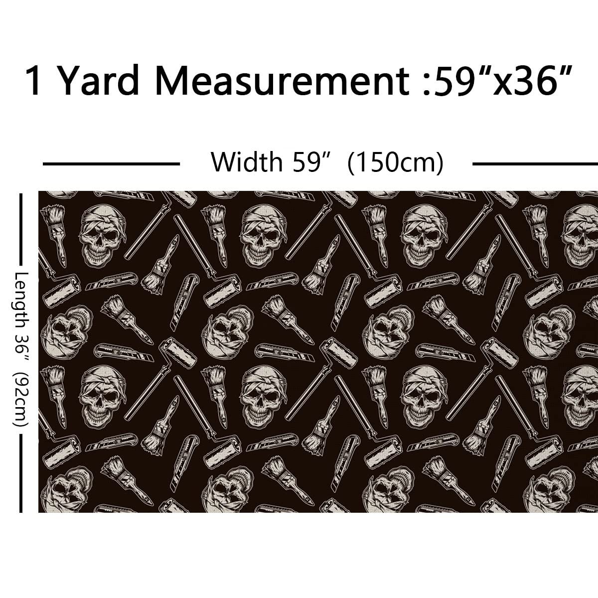 Tela de calavera gótica por The Yard Diablo Sugar Skull Escoba Tela de Halloween al aire libre Tela de terror Pesonalizado Esqueleto Huesos Retela para sillas 10 yardas (L920 x W150 cm) Beige