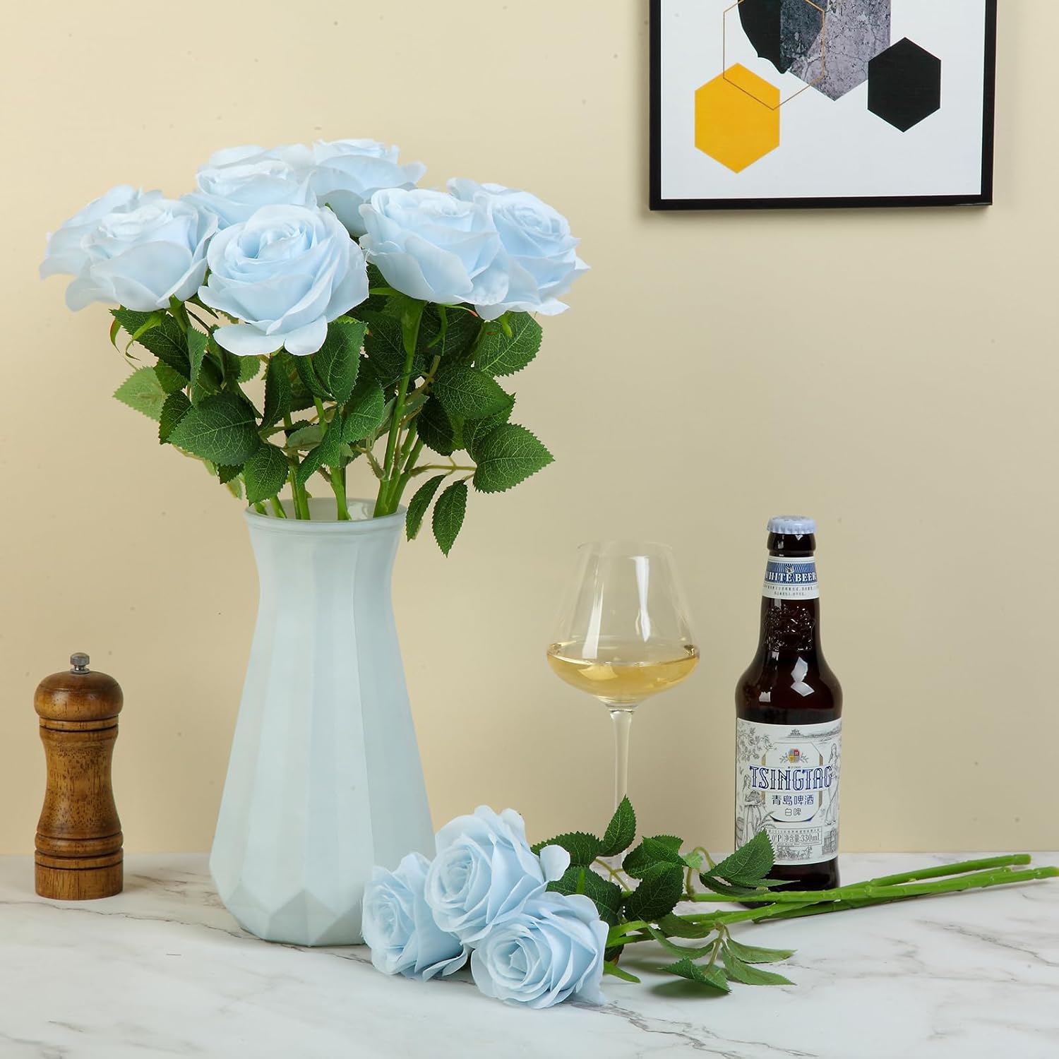 12pcs Roses Artificial Flowers Fake Roses Baby Blue Silk Roses White Silk Flowers Rose with Long Stems for Wedding Home Party Centerpieces Decorations - Image 5