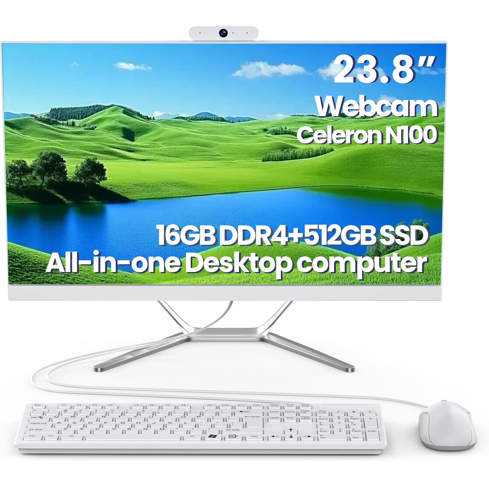 DEQIXIAN All-in-One Desktop Computer,All-in-One Desktop PC,HD Webcam,Celeron N100 Processor (Up to 3.40Ghz),16GB RAM,512GB Storage,Includes Wired