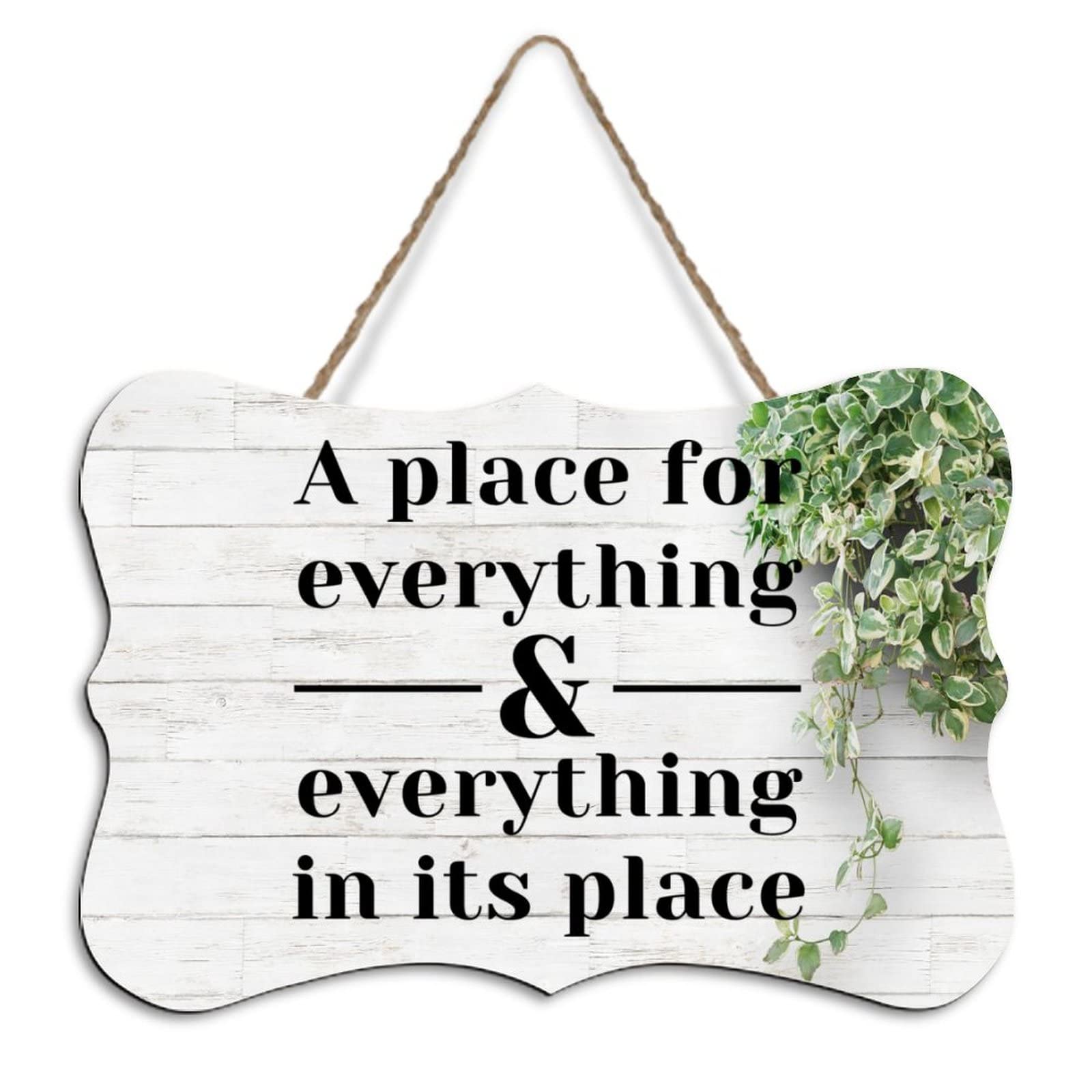 Yelolyio Rustic Hanging Wood Sign A Place For Everything, Everything In Its Place Wooden Plaque Sign Home Wall Art Decor For Living Room Bedroom Farmhouse Office 8"X10"