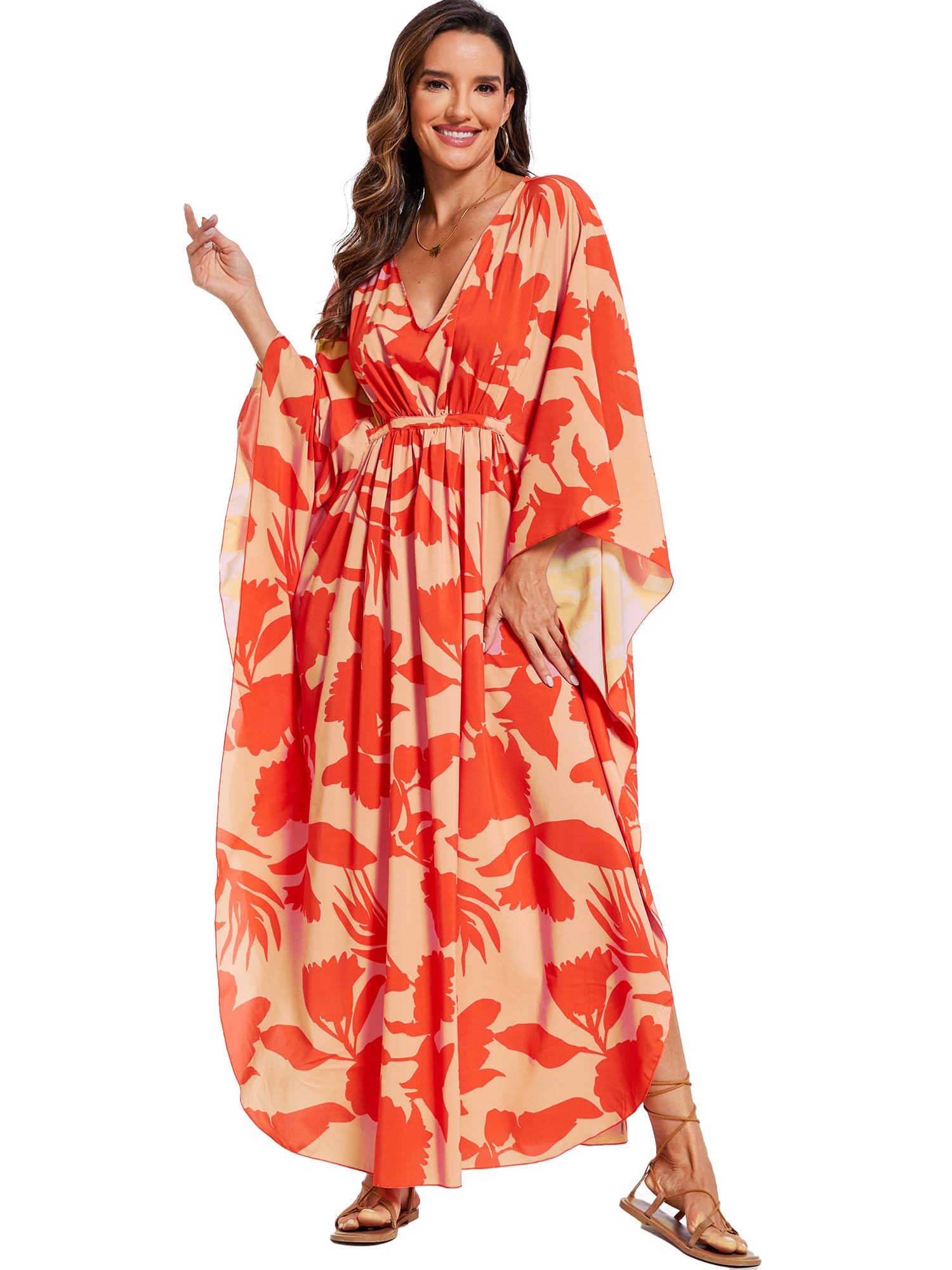 Moss Rose Kaftan Dresses for Women V Neck Summer Swimsuit Cover up Caftan Maxi Beach Dresses