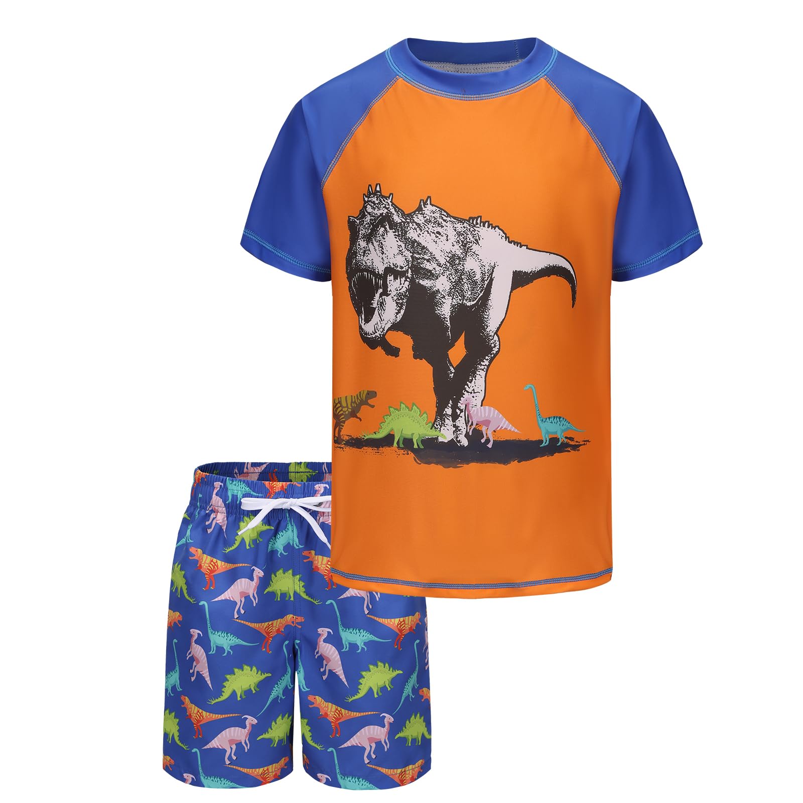 Boys Rash Guard Swimsuits Set for Boys Short Sleeve Swim Shirts with Trunks 2 Piece Quick Dry Swim Set