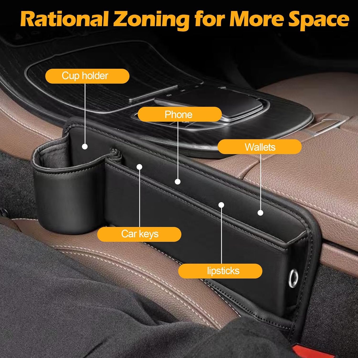 Tefola 2 Packs Car Seat Gap Filler, Leather Car Seat Gap Organizer, Car Storage Box for Holding Phone, Sunglasses, Keys, Car Accessories fit Auto SUV Truck fit for Driver/Passenger Seat (Black)