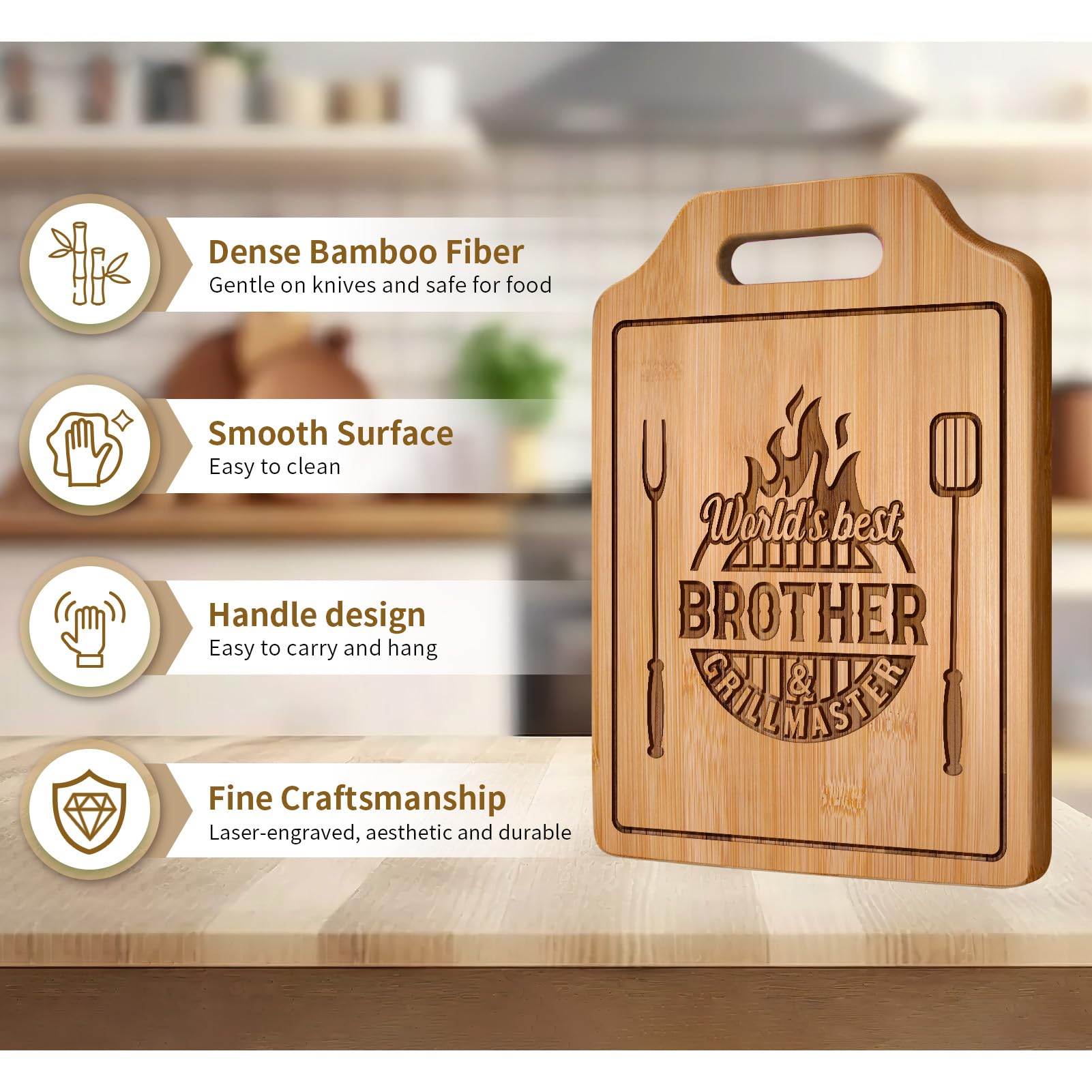 AceThrills Gifts for Brother Gifts Adult, Brother Christmas Birthday Gift from Sister for Fathers Day Gift - Engraved Cutting Board 12.3"L × 8.7"W × 0.4"Th