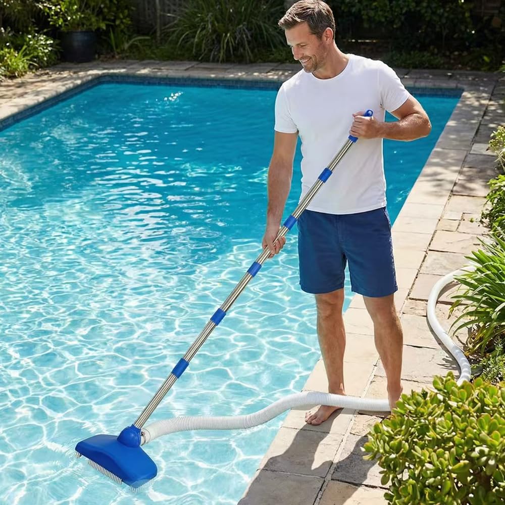 Nettoyeur de Sol de Piscine avec Tuyau Rétractable 350 cm, Aspirateur Piscine Gonflable, Aspirateur de Sol avec Tige Télescopique de 230 cm