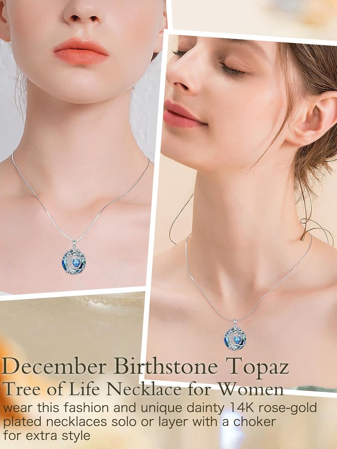 TOUPOP Tree of Life Birthstone Necklace 925 Sterling Silver Pendant Austrian Crystal Jewelry Anniversary Valentine's Day Birthday Gifts for Women Mom Her Wife - Image 4