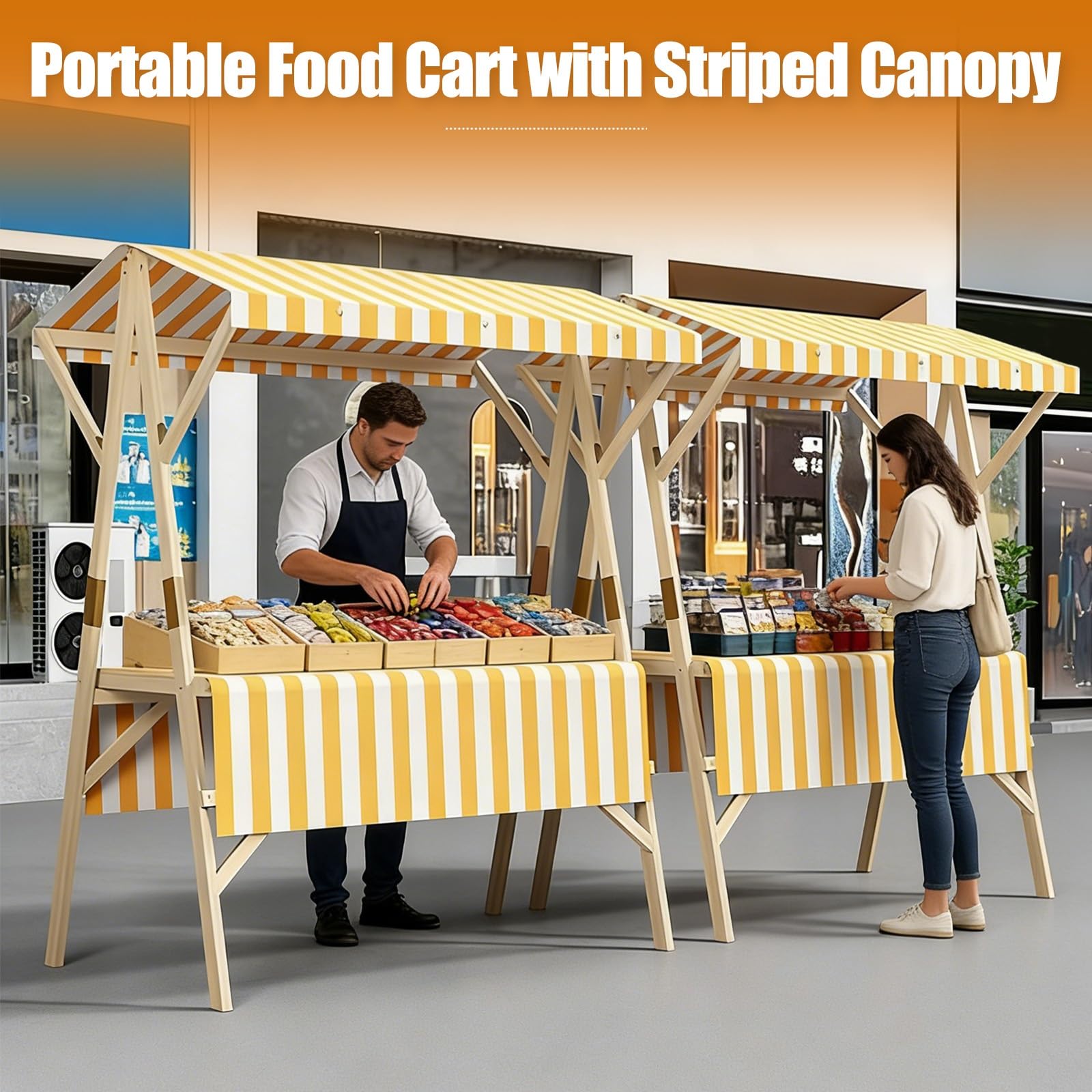 Carretto Portatile per venditori ambulanti con tettoia, chiosco Pieghevole per mercati, Street Food ed Eventi.