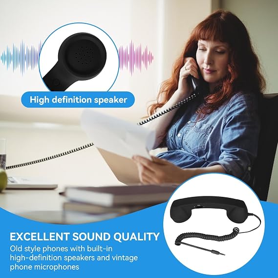 Retro Phone Handset, Black Mobile Phone Receiver with 3.5mm Jack