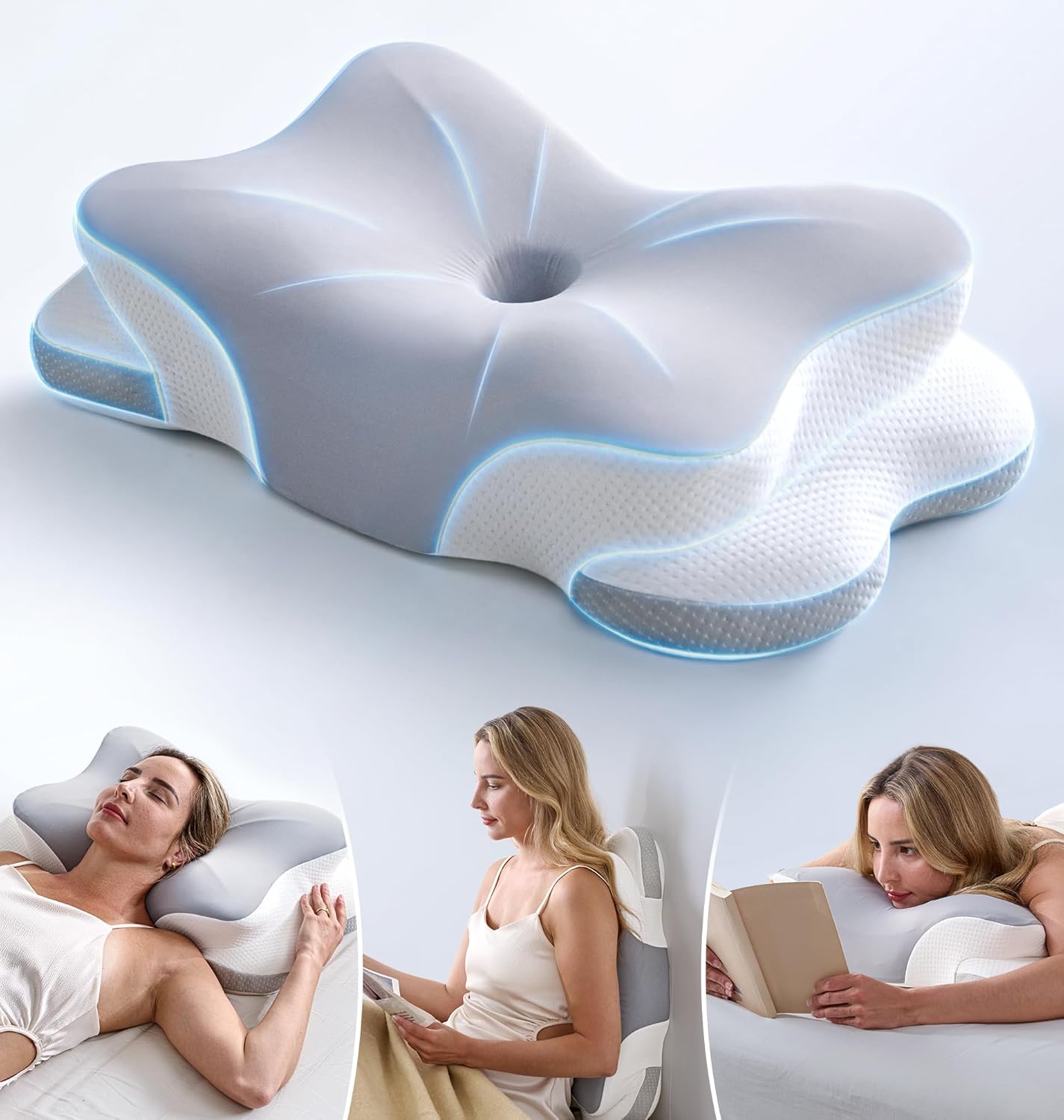 CloudCoz Cervical Neck Pillow - Graphene Cooling Memory Foam, Ergonomic Contour Support for Side, Back & Stomach Sleepers