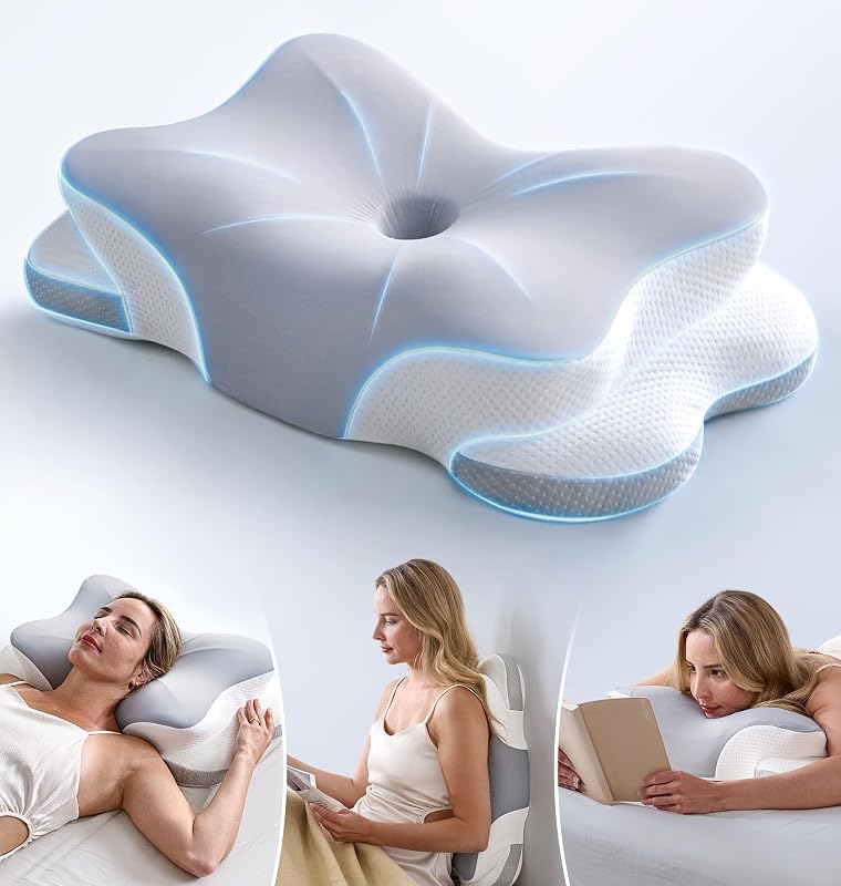 Ultra Pain Relief Cervical Neck Pillow for Sleeping, 5X Support Ergonomic Contour Pillow for Deep Sleep, Cooling Memory Foam Pillows for Adults, Orthopedic Bed Pillow for Side Back, Stomach Sleepers