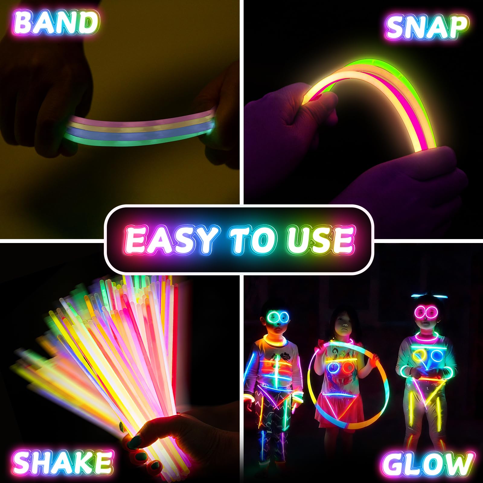 SHQDD Confezione da 500 bastoncini luminosi al neon da 20,3 cm, per fai da te, con connettori, braccialetti e collane, forniture per feste per bambini, adulti, feste, Halloween e Capodanno