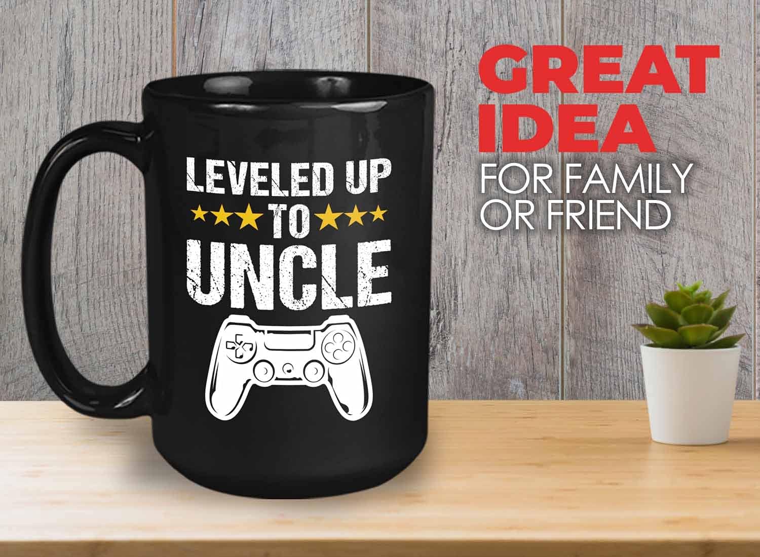 Bubble Hugs Uncle Coffee Mug - Leveled Up to Uncle - Sarcasm Dad Joke Puns Funny Awesome Birthday for Men Brother Husbnad Family in Law 15oz Black
