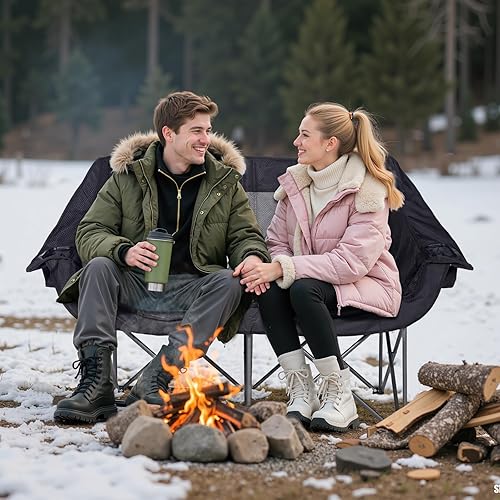 Miniatura 2 de Silla de camping doble con calefacción, silla de camping climatizada con 3 temperaturas ajustables y 4 zonas de calefacción, sillas portátiles con