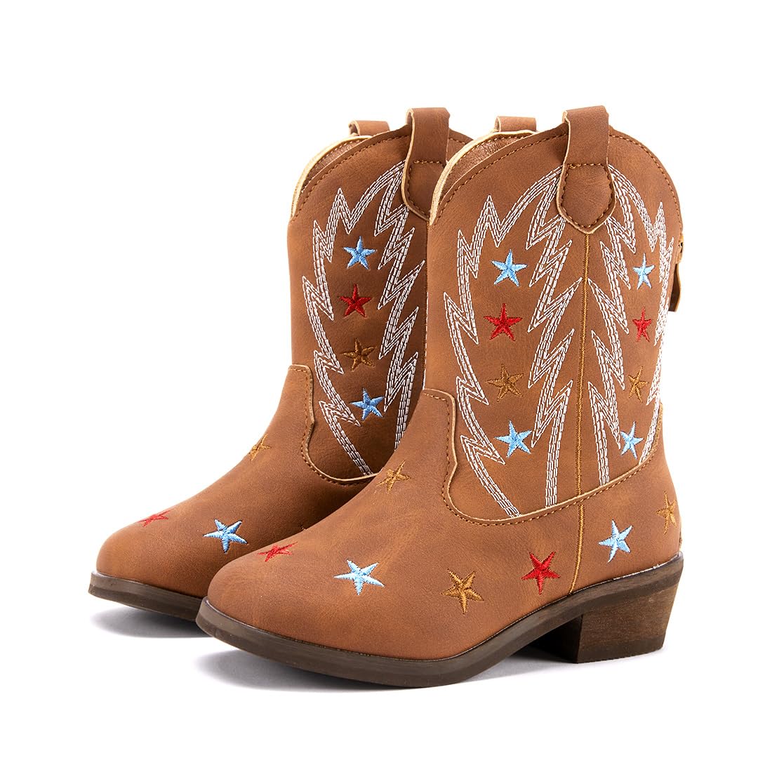 BMCiTYBM Girls Cowgirl Boots Unisex-Child Mid Calf Toddler Cowboy Boots Little Kids Western Boots Round Toe All Seasons Shoes