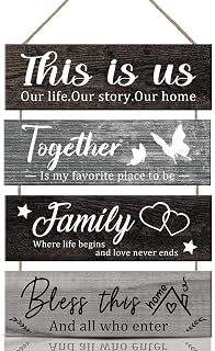 TOARTi 4 Pieces This is Us Wooden Wall Sign Wooden Sign-9x29cm,Wall Hanging Home Word Listing Wall Decor Rustic Family Wall Sign Art for Home Decor Christmas Decorations…