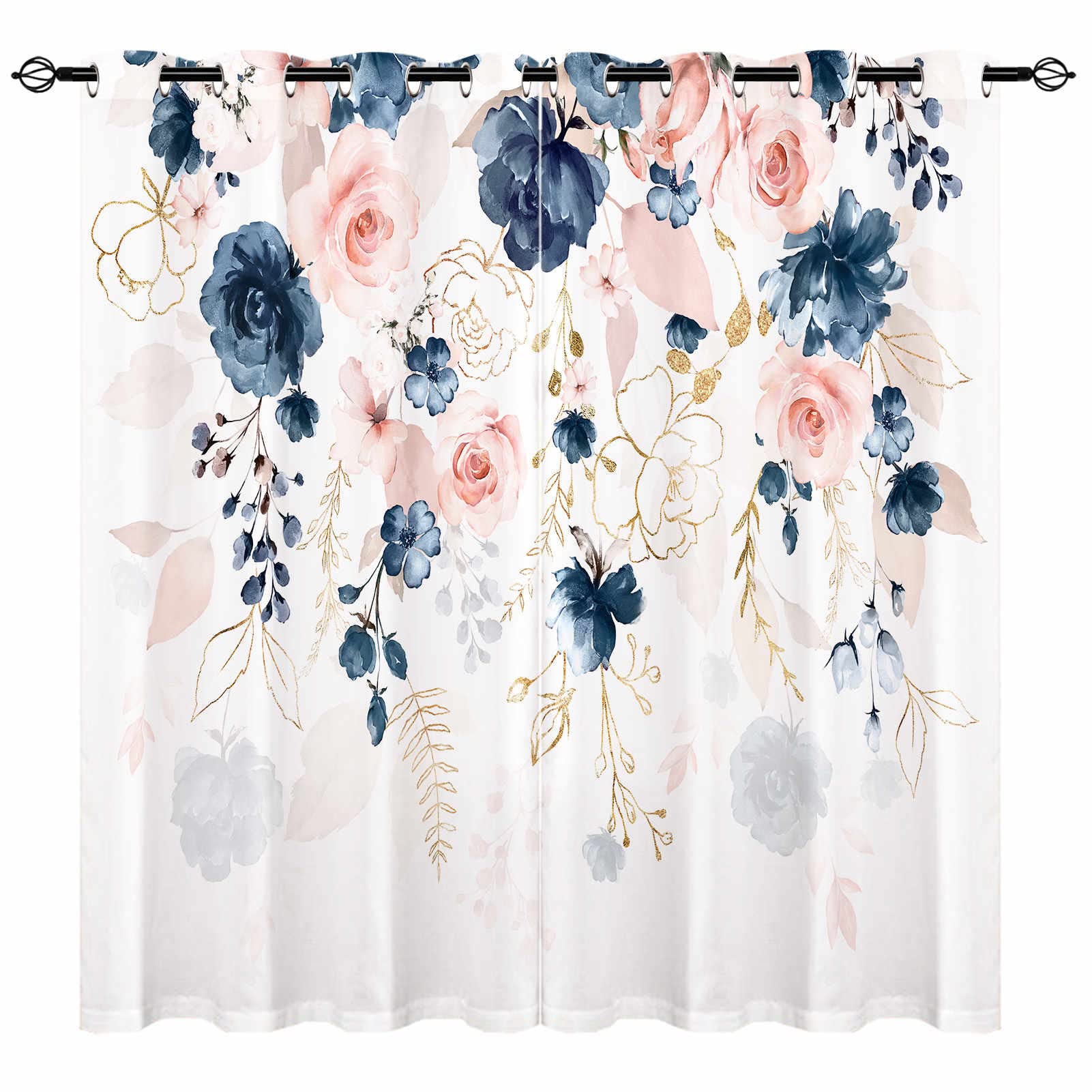 YUANZU Watercolor Flowers Curtains - Spring Floral Leaf Colorful Wildflowers Print Pattern Eyelet Thermal & Room Darkening Blackout Window Drapes for Bedroom Living Room 2 Panels W117cm x D137cm — image 1