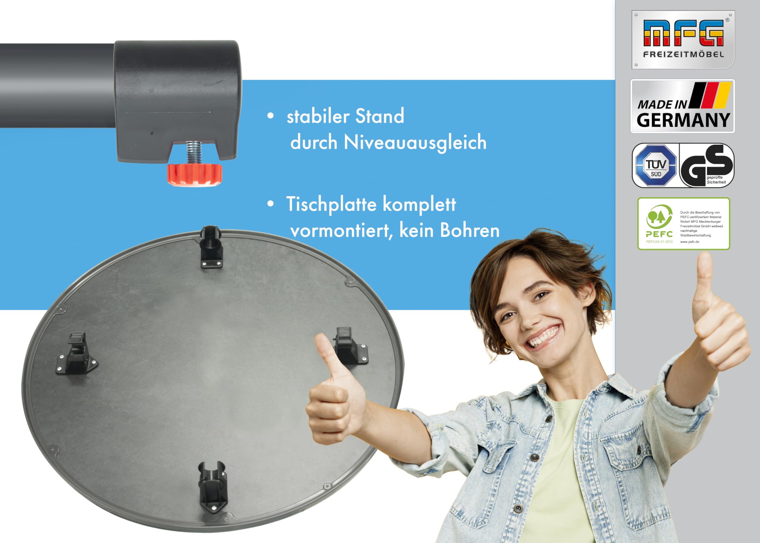 MFG Stehtisch d=70 cm, klappbar, anthrazit/Schiefer