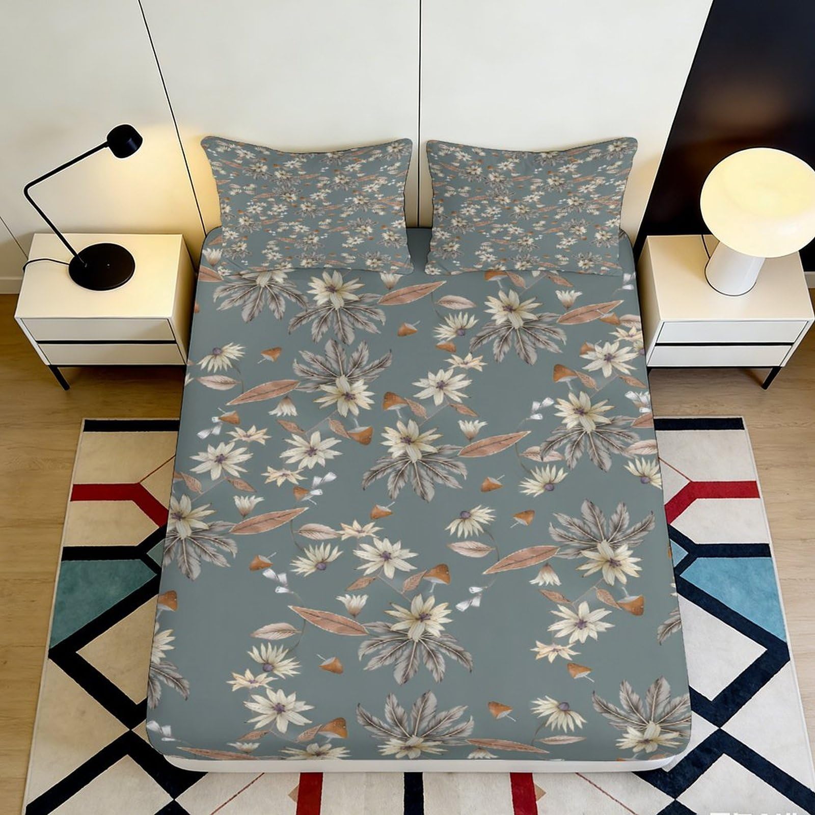 3D Printed Floral Branch Fitted Sheet Microfiber Soft Bedroom Decor Blossom Mattress Cover for Home Dorm 90x200x25cm