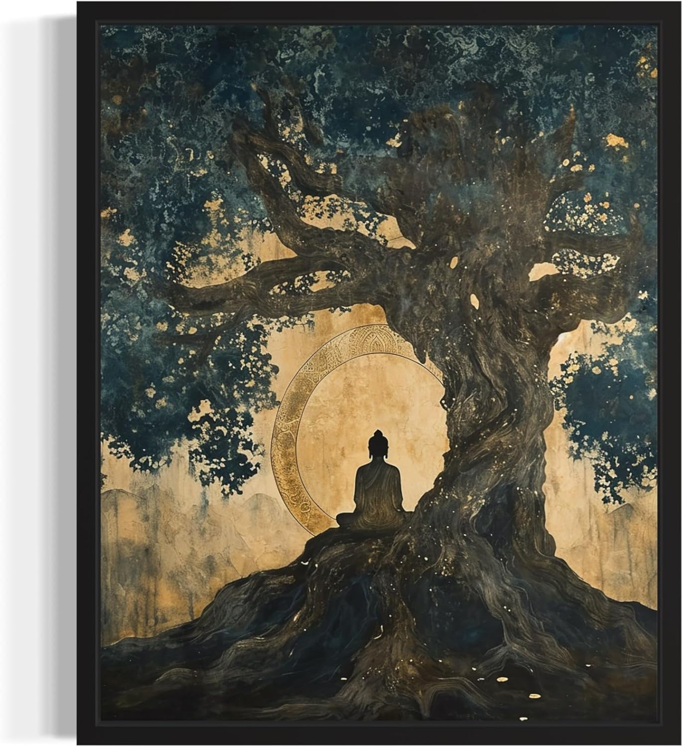 Buddha Bodhi Tree Art Print Poster, Religious Faith Spiritual Wall Art Painting Worship Prayer, Religious Art for Living Room and Bathroom 34 (Buddha Bodhi Tree 1, 24 x 36 inches, Black Frame)