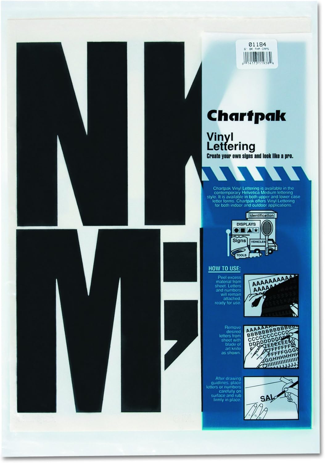 Chartpak Press-On Vinyl Uppercase Letters, Self Adhesive, Black, 6"h, 38/Pack (Pack of 2)
