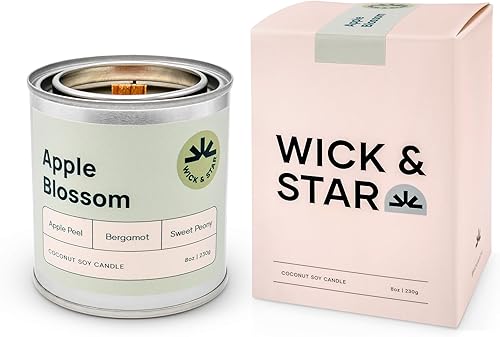 Miniatura 2 de Wick & Star Vela de aromaterapia vegana no tóxica, mecha de madera, cera de soja de coco natural, combustión limpia (flor de manzana)