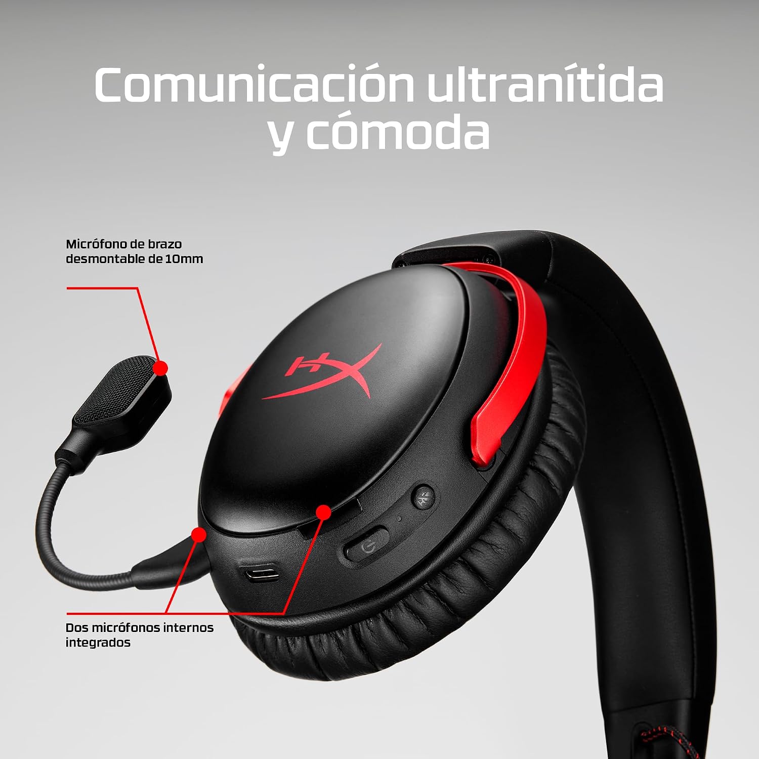 HyperX Cloud III S – Auriculares Gaming inalámbricos, Bluetooth, 2.4Ghz, PC, PS5, Xbox, Drivers 53 mm, DTS, micrófono 10mm, batería hasta 200h, Blanco 8