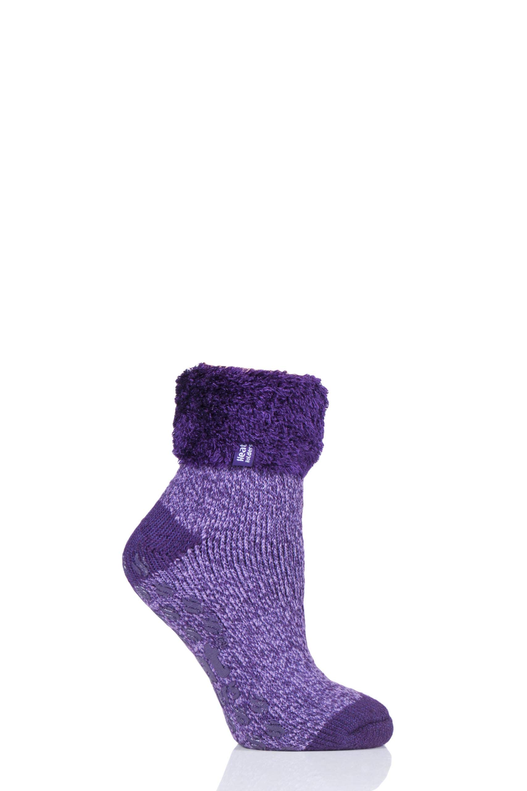 Heat Holders Women's Purple Lounge Feather Turn Over Cuff Slipper Socks Pack Of 1 4-8