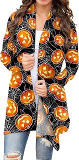 Tsamuo Women's Autumn Cardigan for Women Halloween Print Long Sleeve Lightweight Open Front Cardigan Gifts for Halloween