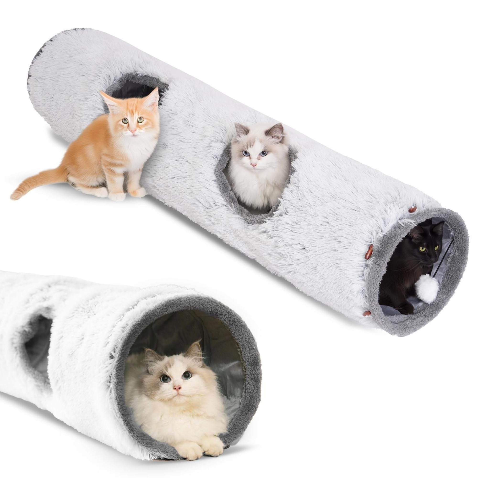 One PETS-TOP Katzentunnel XXL – Katzentunnel Große Katzen – Rascheltunnel für Katzen – Interaktives Katzenspielzeug für drinnen – aus weichem Plüsch