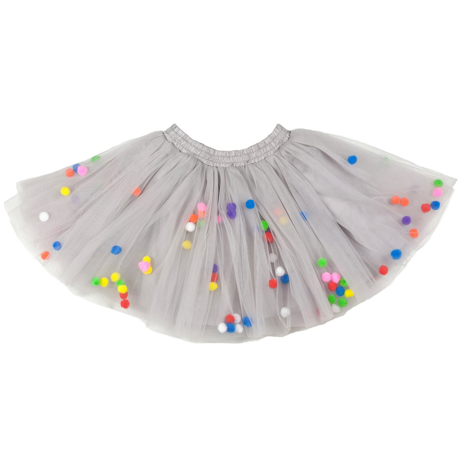 Baby Toddlers Girls Pettiskirt Dress 4 Super Soft Layers Rainbow Pom Pom Puff Balls Tutu Skirt with Headband (0-6 Months, Gray)