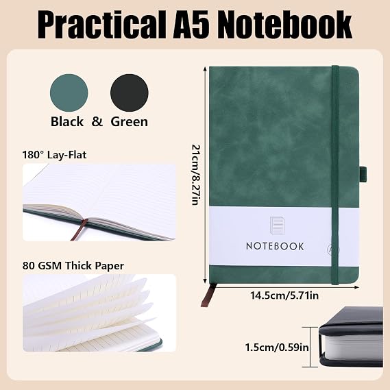 A5 Notebook, Journal Notebook A5, 200 Pages PU Leather Notepad 80 GSM