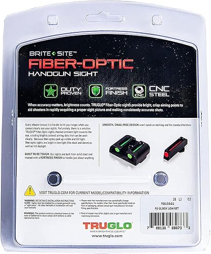 Vista 5 de TRUGLO Fiber-Optic Handgun Night Sight Compact Durable Snag-Resistant High-Visibility Red Front & Green Rear Sight for Handguns