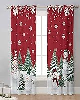 Vista 1 de Cortinas traslúcidas de muñeco de nieve de Navidad de 84 pulgadas de largo, juego de 2 paneles de cortinas para cocina, dormitorio, sala de estar