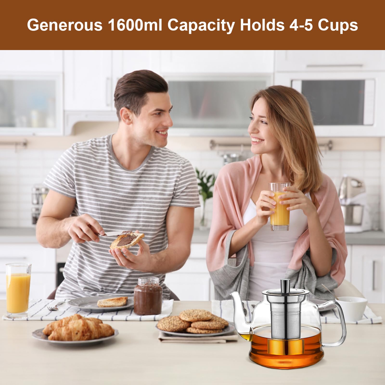 1600ML Teekanne Glas mit Siebeinsatz, CMXING Teekanne mit herausnehmbarem Teesieb aus Edelstahl, Borosilikatglas Teeservice für Schwarzen Tee, Grüner Tee