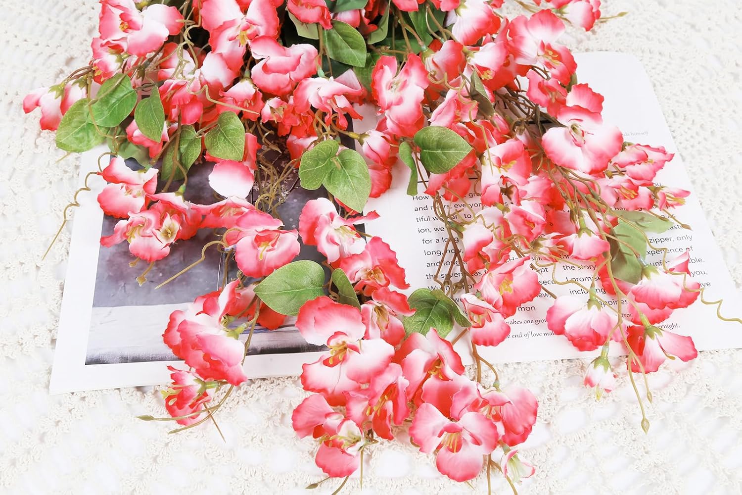 2Pcs Pink Artificial Silk Hibiscus Flower Hanging Decorations, UV Resistant Outdoor Faux Hibiscus Flowers for Home Outdoor Artificial Flower Decorations - Image 2