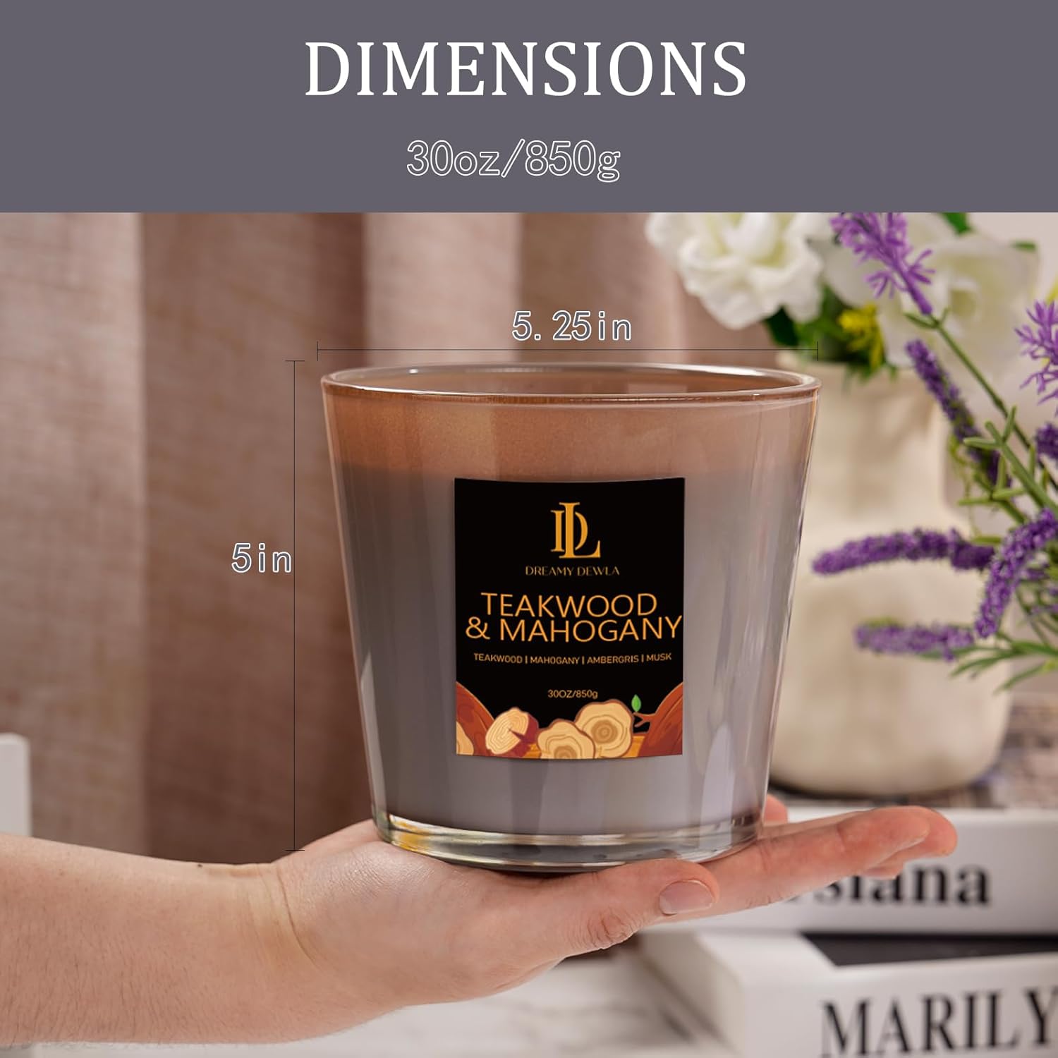 Teakwood & Mahogany Scented Candle, Large 30oz Natural Soy Candles, 4-Wick 80 Hour Burn Time, Home Fragrance Candles Housewarming Gift for Women Men - Image 6