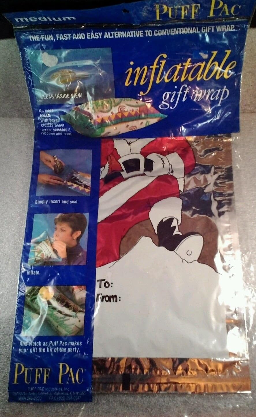 Santa Inflatable gift Wrap Pillow Place Inflate &give or