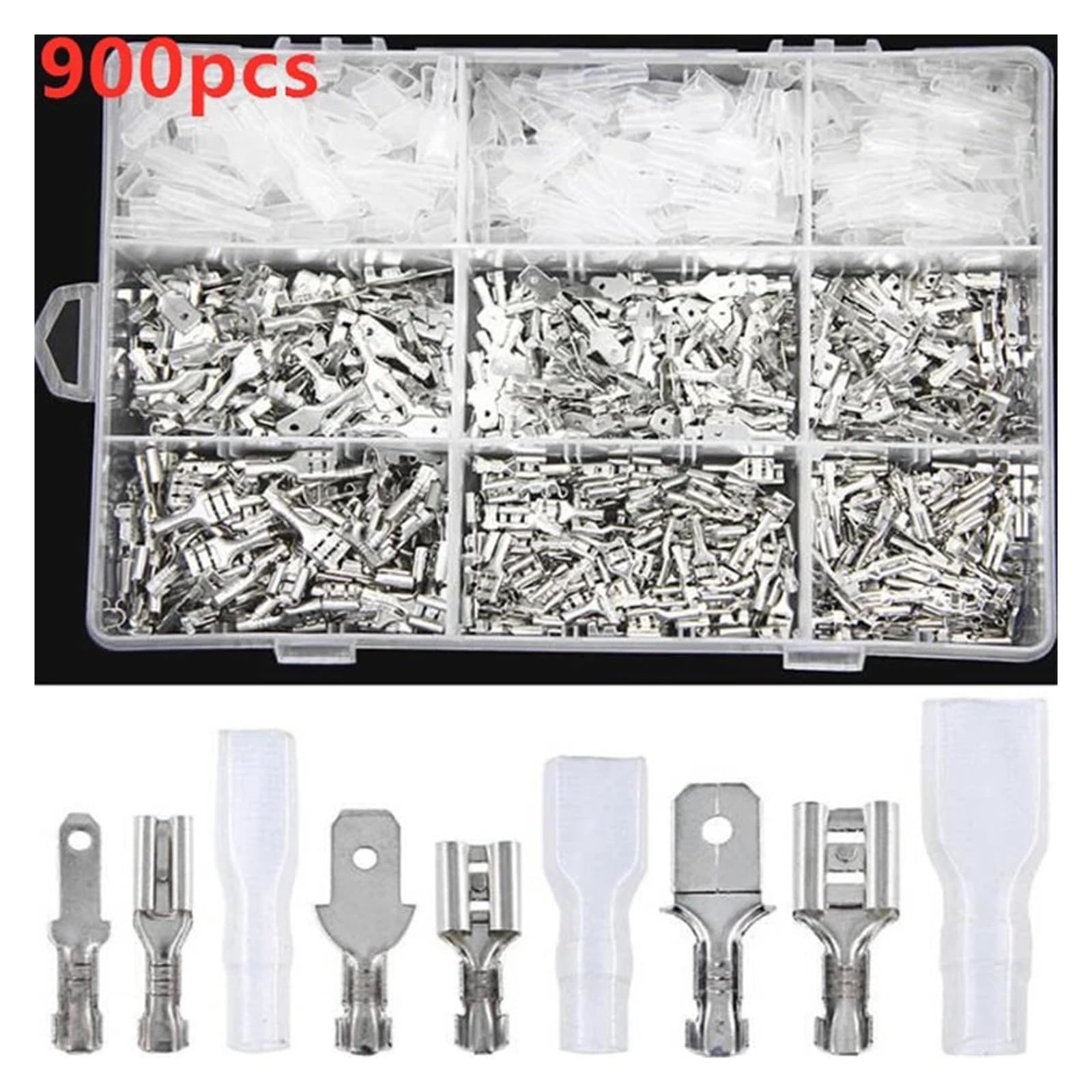 Stecker 900 Teile/Satz Isolierte Elektrische Draht Crimp Terminals 2,8/4,8/6,3mm Flachstecker Sortiment Kit mit Box