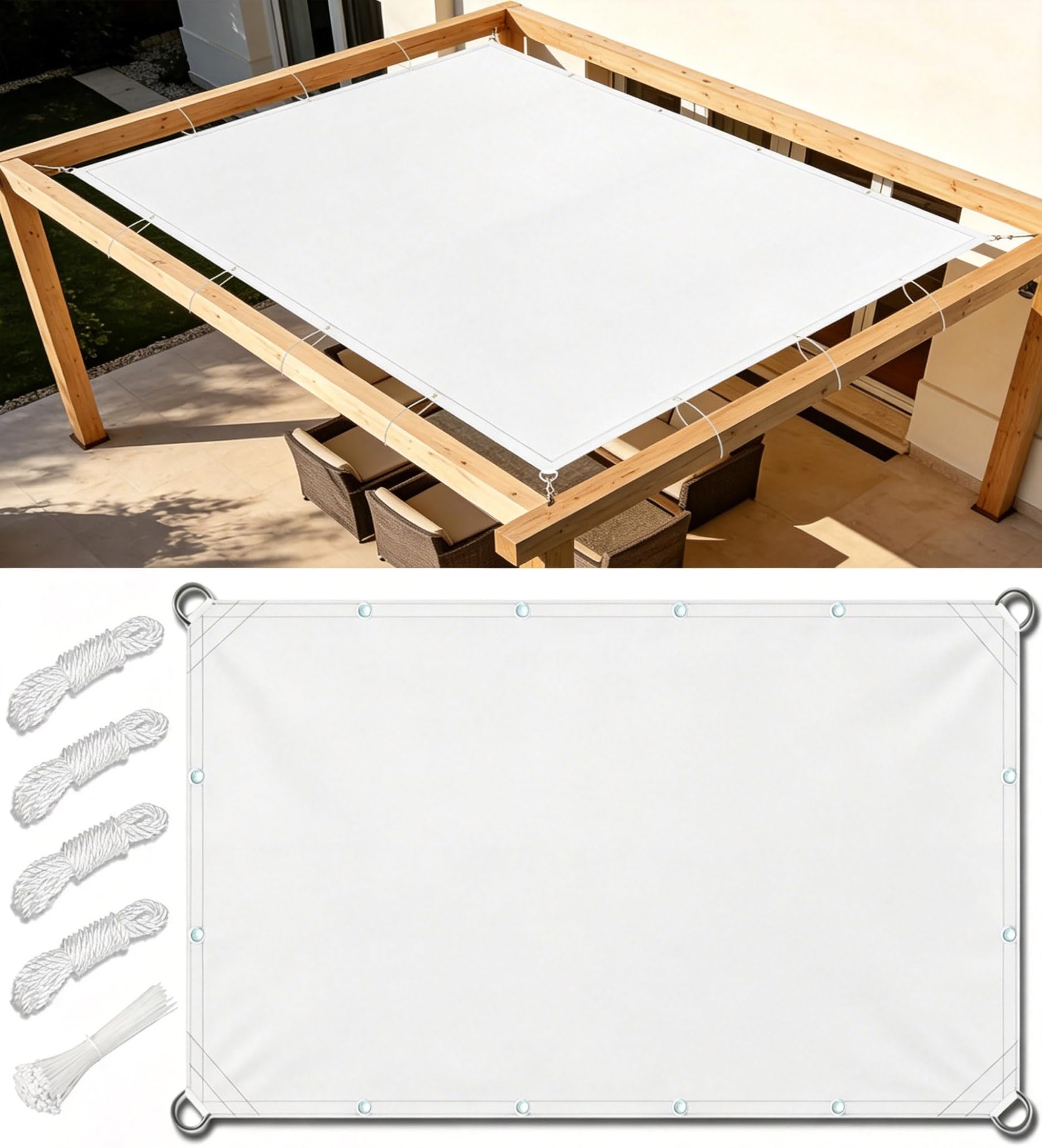 Sonnensegel Rechteckig Wasserdicht mit Ösen 2.4x3.5m Gerade Kante UV-Schutz 95% Sonnenschutz Wetterfest & Reißfest Perfekt für Balkon Terrasse und Garten inkl Seile & Kabelbinder Weiß