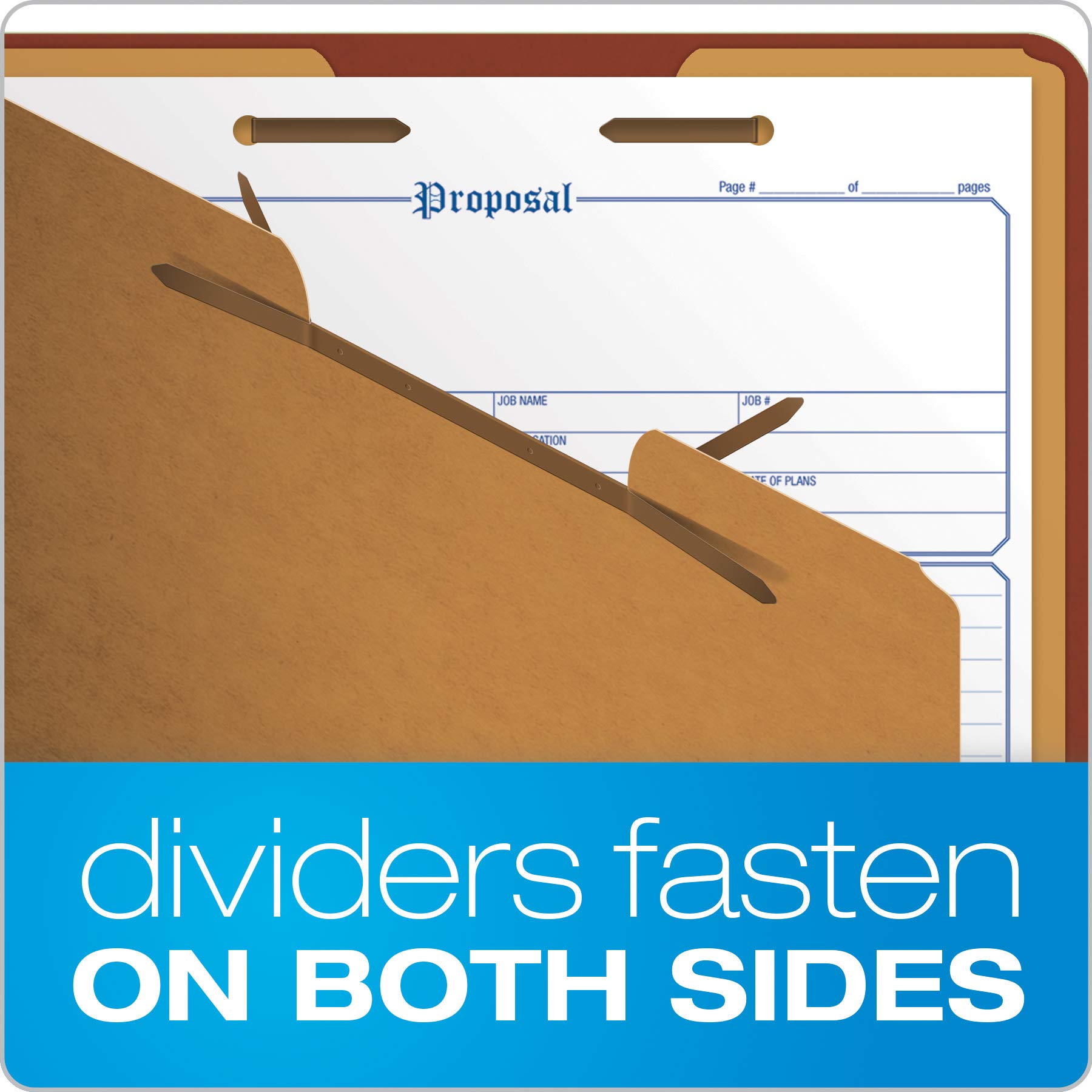 Pendaflex Pressboard Classification File Folders, 3 Dividers, 2" Embedded Fasteners, 2/5 Tab Cut, Letter Size, Red, Box of 10 (1357R) - Image 4
