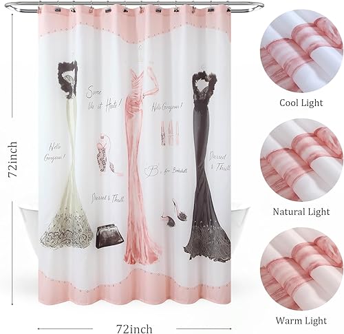 Miniatura 6 de Haute Farmhouse - Cortina de ducha de tela moderna de tela de poliéster rosa impermeable con estampado de poliéster rosa para baño, 72 pulgadas de