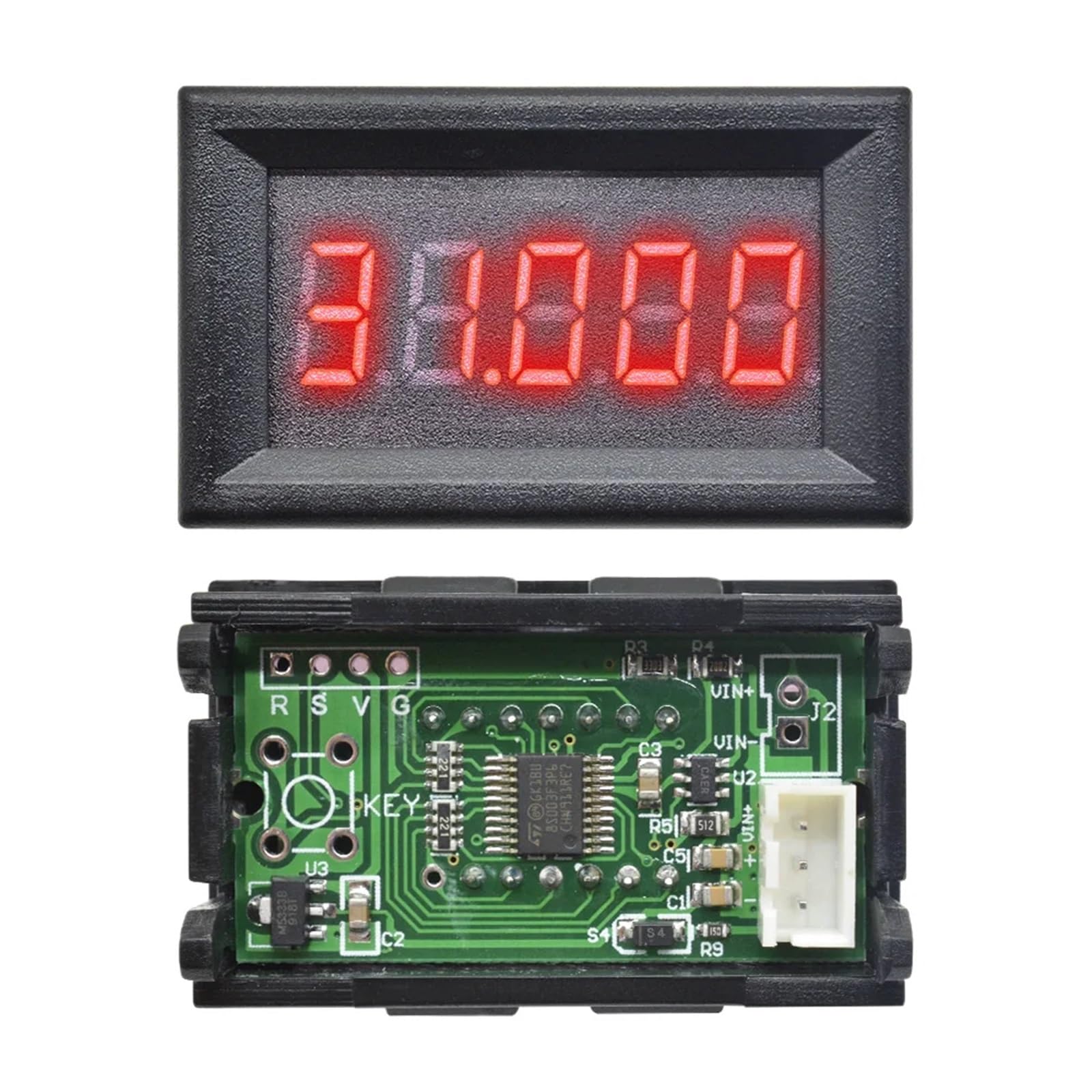 Voltímetro digital LED de CC de 5 bits y 3 cables, 3 V, 5 V, 12 V, 24 V, 0-33 000 V, alta precisión de 0,36 pulgadas, for coche, de voltaje(Red)